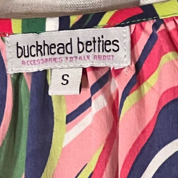 Buckhead Bettie’s blouse v neck tie band at arm bright colors swirl size S - Picture 6 of 6